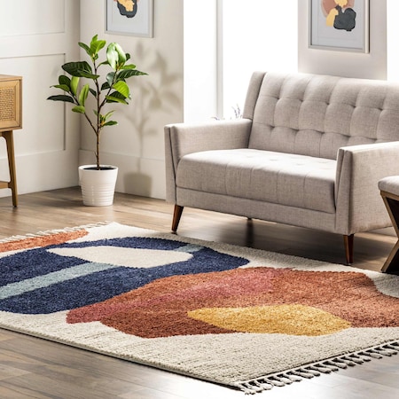 Nuloom Ashton Shaggy Contemporary Abstract Tassel Area Rug 6ft 7in x 9ft KKAC09A-6709